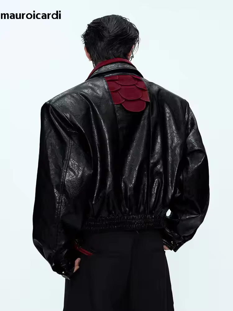 Men'S Luxury Formal Wear - Mauroicardi Spring Autumn Patchwork Short Snakeskin