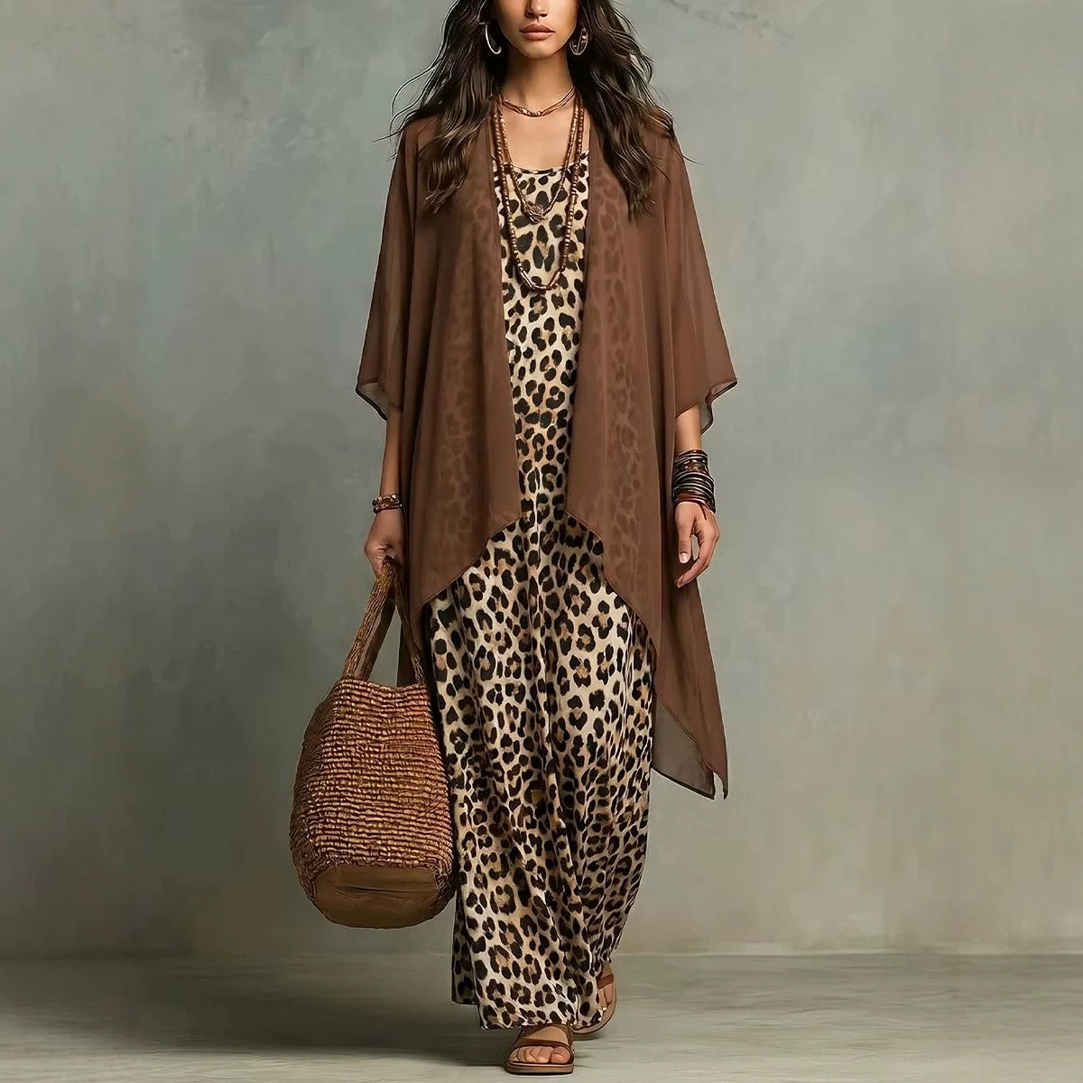 Dress Pant Flat Front - Women's Leopard Print Maxi Dress Set
