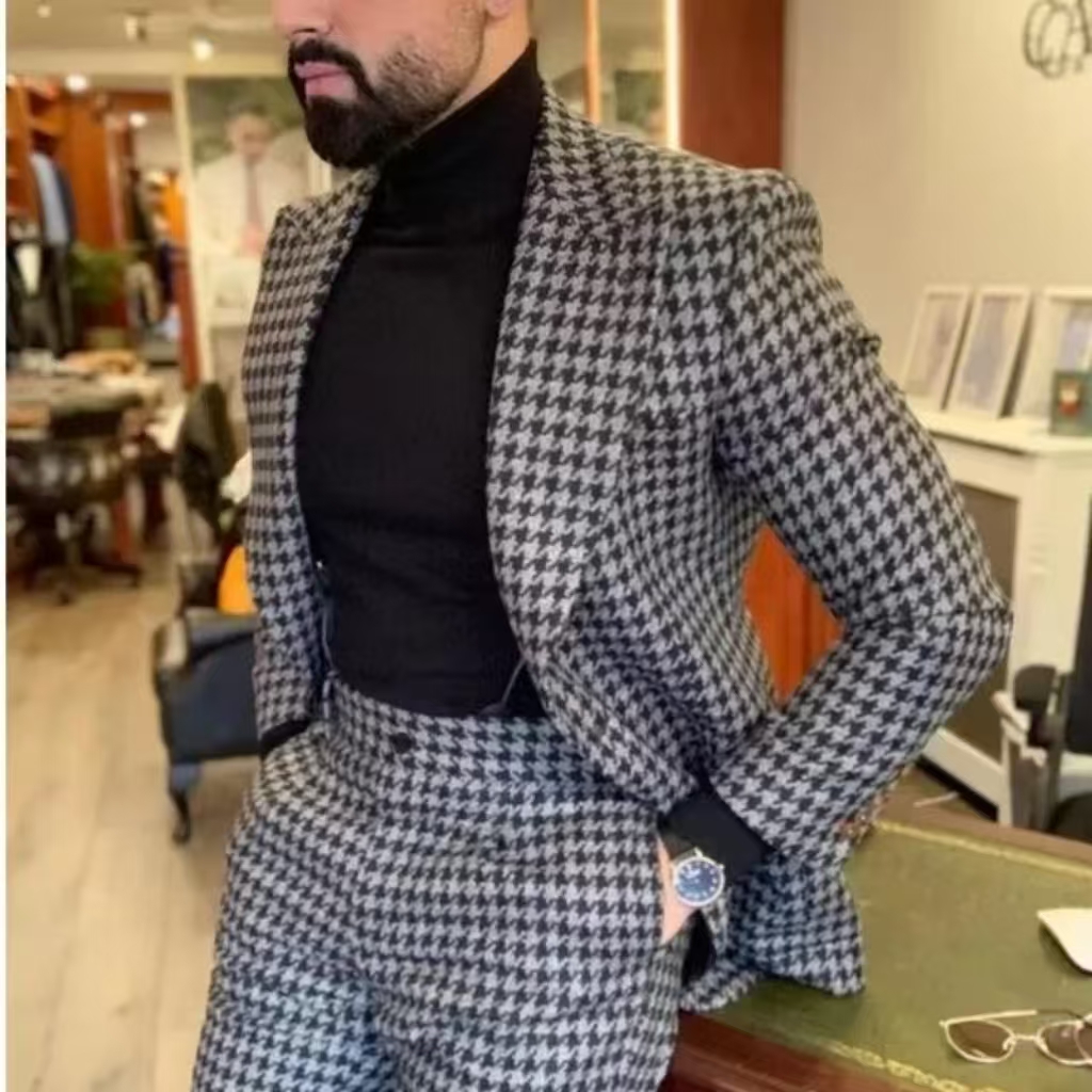 Houndstooth Vintage Men's Suit - Men Formal Wear With Blazer review and price