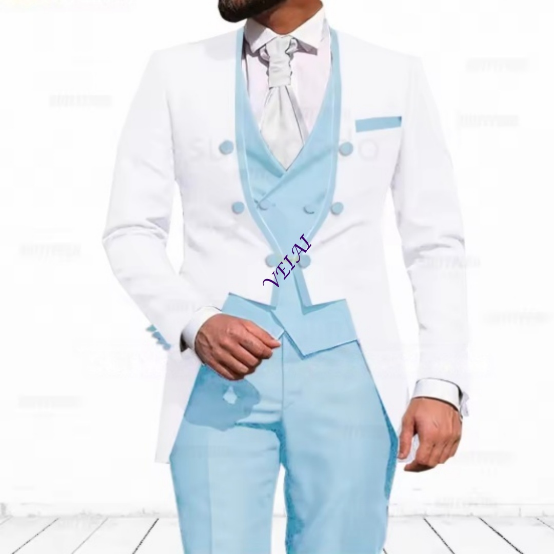 Customized Sky Blue 3-Piece Su - Men Formal Wear With Blazer review and price
