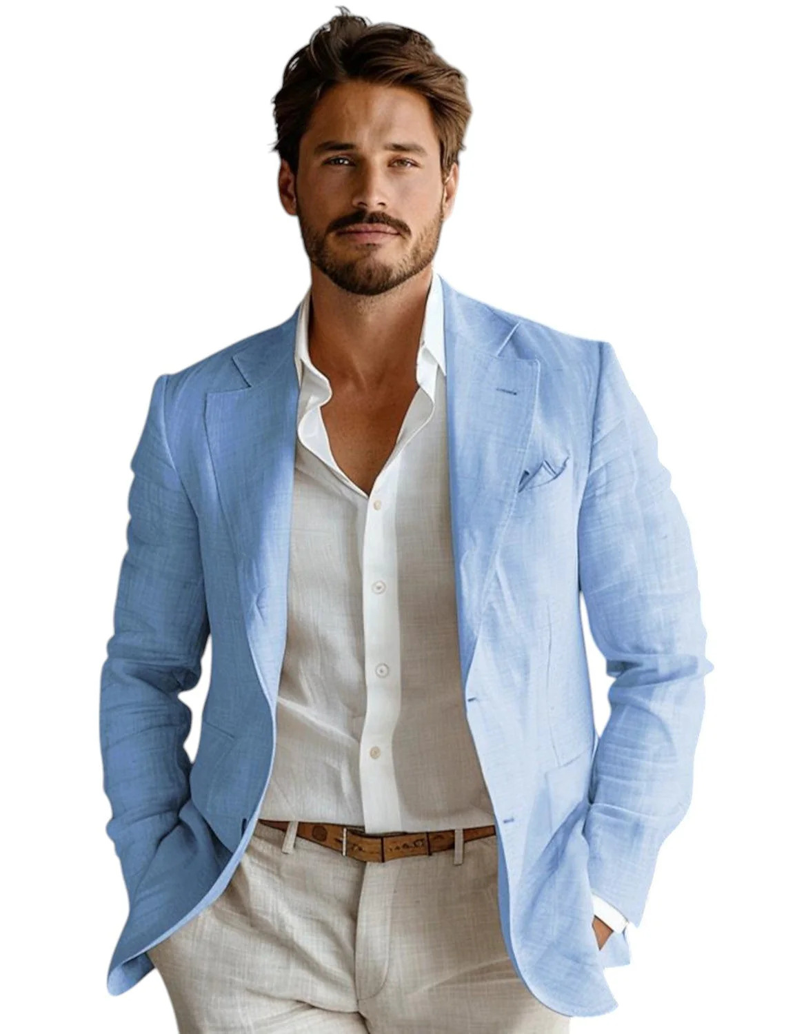 Blue Slim Fit Men's Linen Blaz - Men Linen Formal Wear review and price