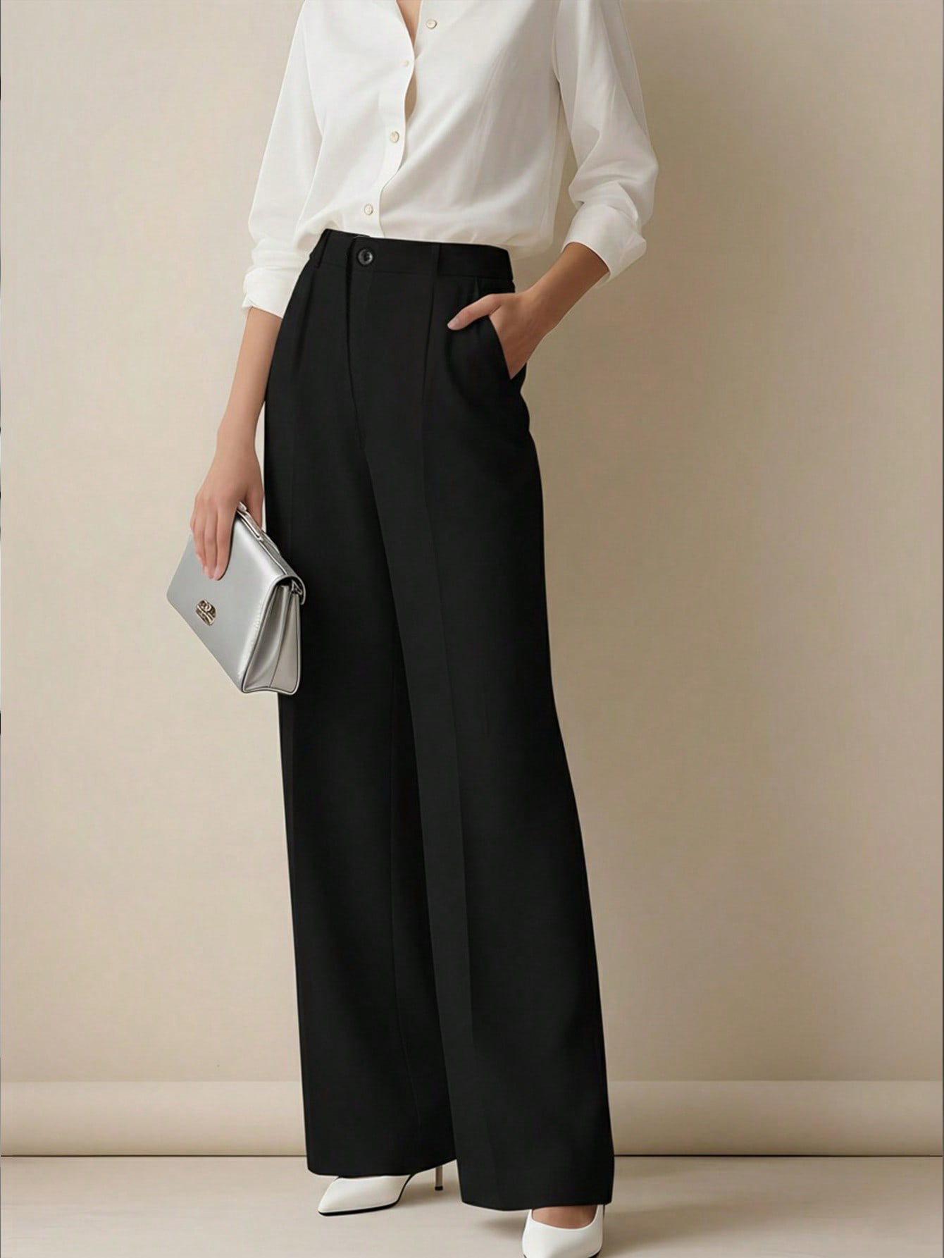 Women's High Waisted Wide Leg  - Dress Pant Flat Front review and price