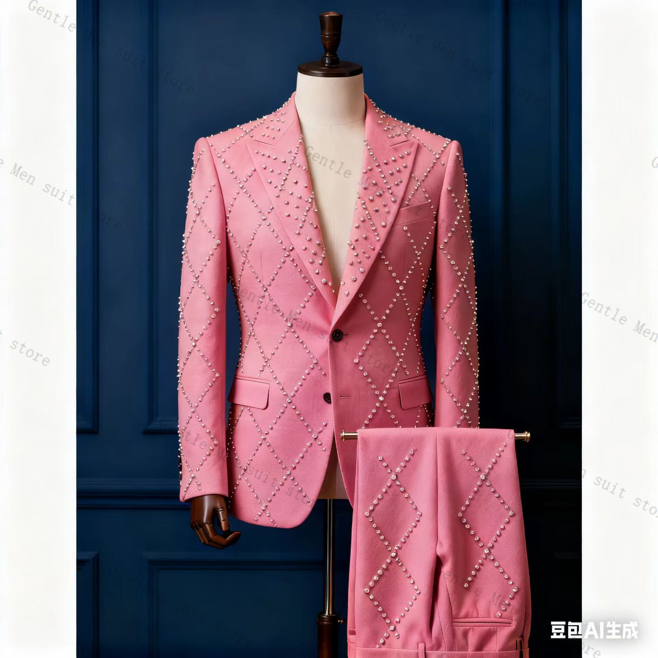 Pink Men Suit Set 2 Piece Ston - Men Formal Wear Pink review and price