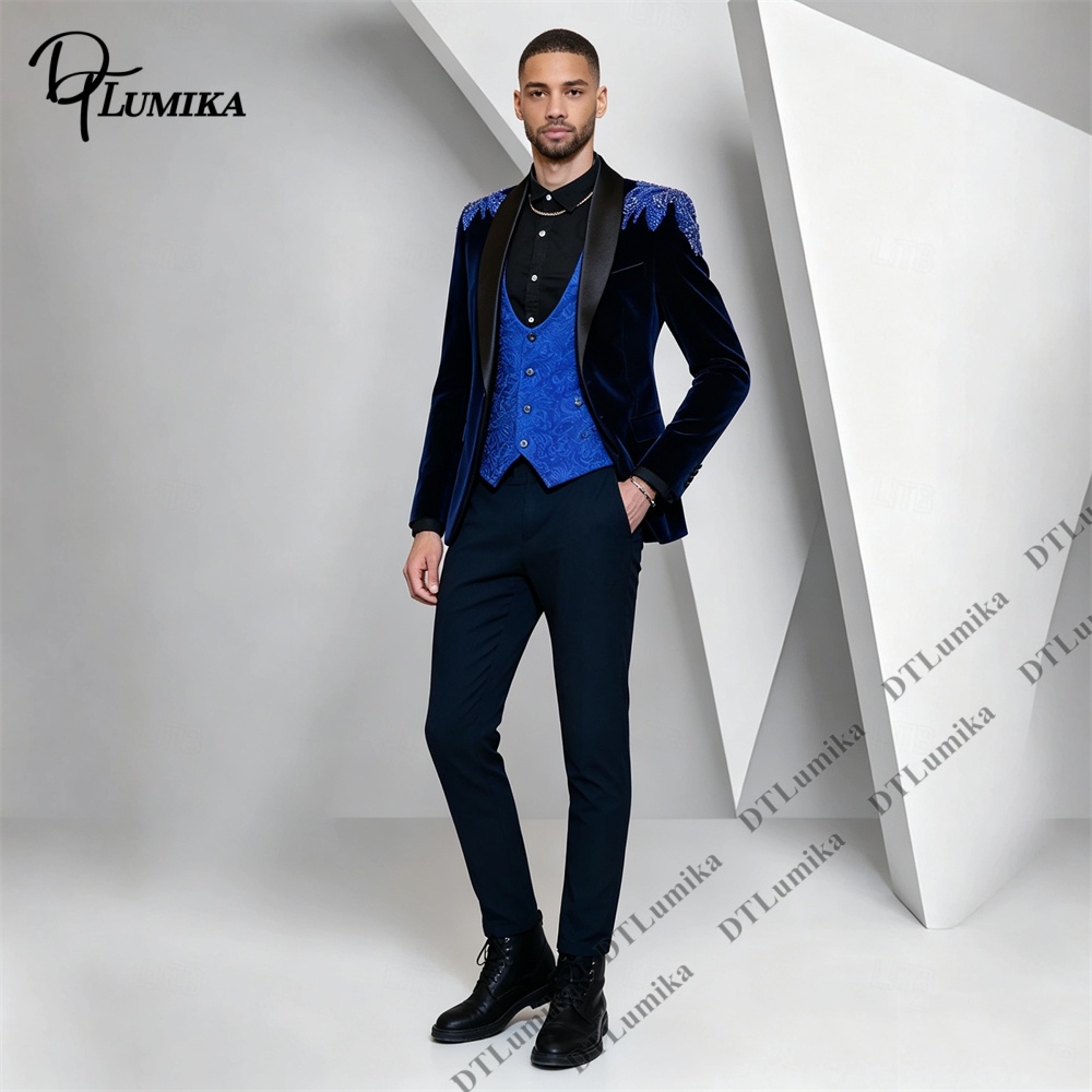 Peagent Men 3 Piece Velvet Sui - Men Formal Wear With Blazer review and price